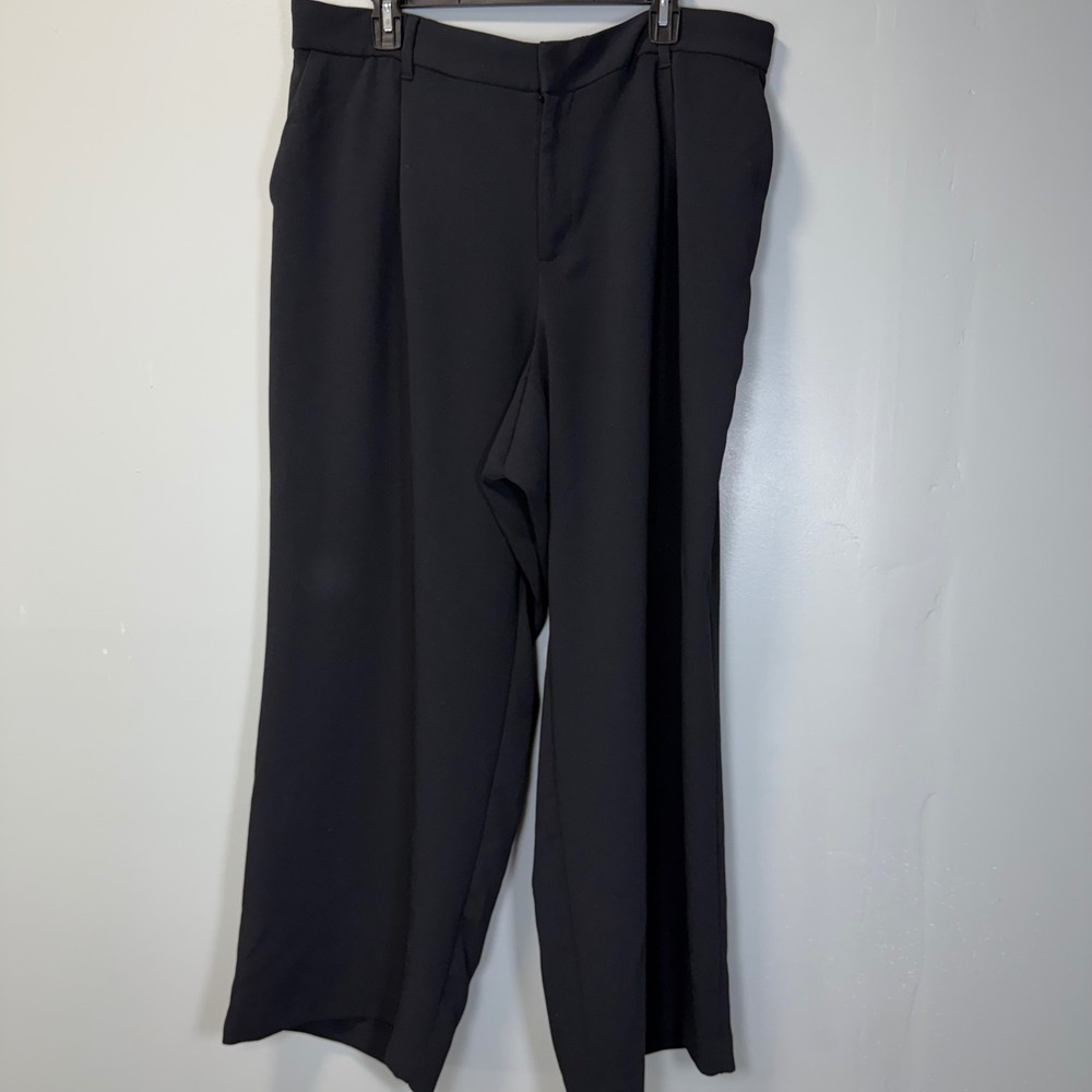 Lands‎ End Womens Black High Rise Wide Leg Pleated Trousers Dress Pants 18W